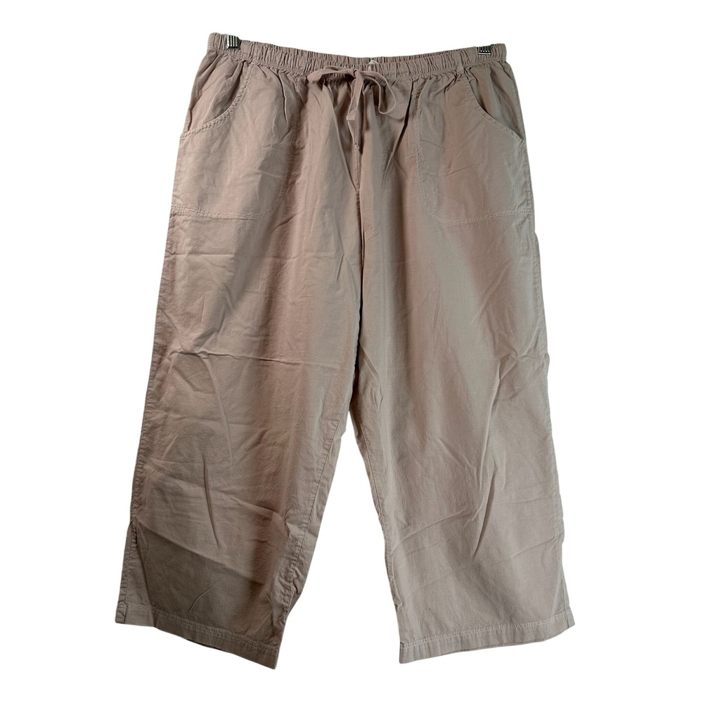 Fresh Produce Womens XXL Tan Cotton Elastic Drawstring Cropped Wide Leg Pants